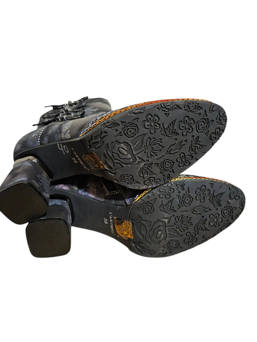 L'Artiste Womens Boots Size 7.5/38 Floral Leather Zip Victorian Gothic Romance - Picture 7 of 10